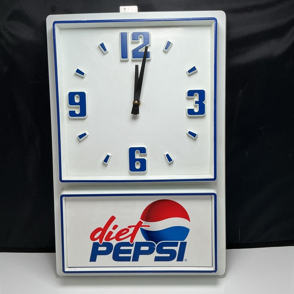 VTG Diet Pepsi Advertising Plastic Battery Operated Hanging Wall Clock Read Desc